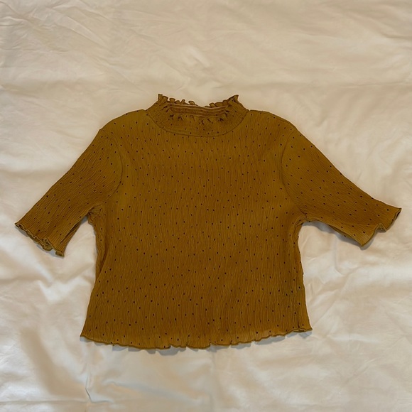 LUSH Sheer Yellow & Black Polka Dot Crop Top Size S - Picture 2 of 2